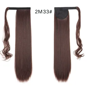 Extensión de cabello coleta liza sintética con correa de velcro envolvente y mechones.