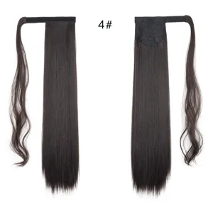 Extension de cabello de cola de caballo sintetica envolvente pelo liso largo color 4
