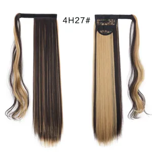 Extensión de pelo sintético de cola de caballo con velcro para pelo largo liso 4H27#