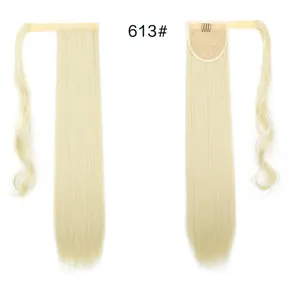 Extensión de cabello de coleta rubia sintética con correa de pasta mágica lisa pieza.