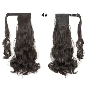 Larga extensión de cabello de cola de caballo ondulada sintética marrón oscuro 4#