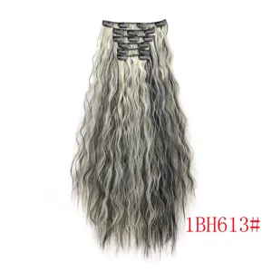 Clip in hair extensions curly wave long synthetic hair pieces highlight 6 pcs set for women