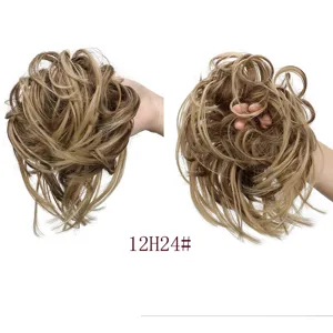 Synthetic messy hair bun curly hair scrunchie hair extension piece detail view 12H24#