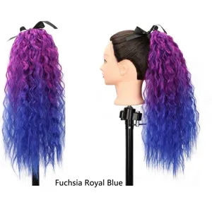 Estensione per capelli coda di cavallo riccia sintetica con fiocco, lunga onda rosa.