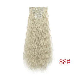 Synthetic clip in hair extensions 6 pieces long wavy blonde curly hair pieces for women.