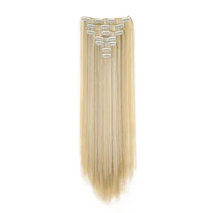 Long straight blonde hair extensions clip in 7 pieces set synthetic hair for women styling