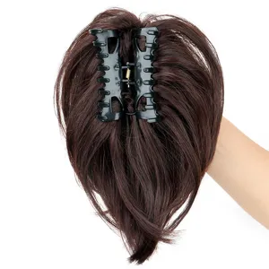 Bruine synthetische haarklem paardenstaart haarverlenging korte golvende vezel knot