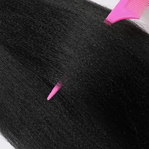 Detail view of black synthetic hair extension, low temperature fiber texture for braiding.