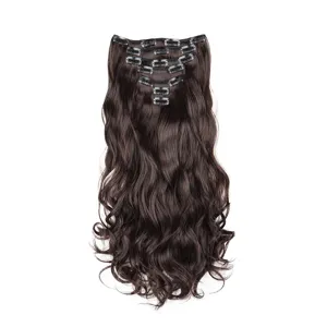 Lange gewellte dunkelbraune Clip-in Haarverlängerung mit sicheren Clips für mehr Volumen.
