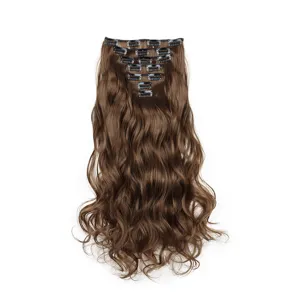 Lange lockige Clip-In-Haarverlängerung dunkelbraunes Haarteil mit sicheren Clips.