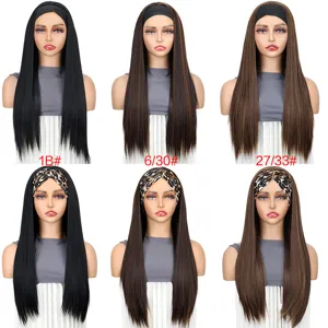 Long straight headband wig for women, European and American style fashion synthetic wig with scarf.
