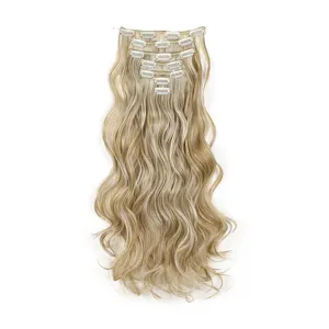 Lange gewellte Clip in Haarverlängerung 7 Stück 16 Clips blonde lockige Haare neu