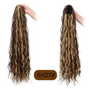 Synthetic wavy ponytail hair extension long curly drawstring brown blonde 4H27