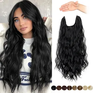 Extension per Capelli con Linea di Pesca in Fibra Sintetica ad Alta Temperatura Onda d'Acqua Capelli Lunghi Ricci Pezzo Senza Cuciture per Donne