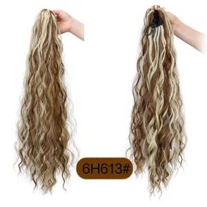 Long curly ponytail hair extension synthetic wavy hairpiece with drawstring for women.