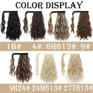 Synthetic curly wavy ponytail hair extension wrap around magic paste multiple colors