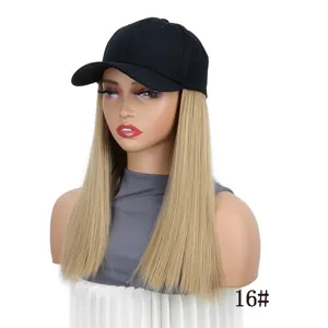 Abnehmbare Perücke Baseballcap mit blondem glattem Haar, stilvolles Schlüsselbeindesign.