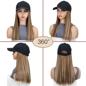 Synthetische Perücke Baseballcap mit langen glatten Strähnen, 360 Grad Ansicht für Alltag.