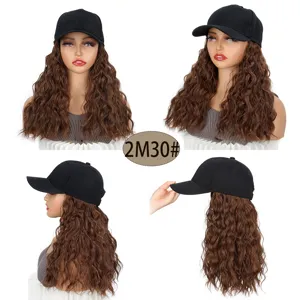Synthetische Perücke Baseballcap mit langem welligem Haar,schwarze Kappe für Damen Mode.
