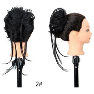 Estensione per chignon di capelli sintetici disordinati con ciocche, colore nero.