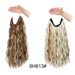 Extension di capelli ricci sintetici halo filo di pesca un pezzo ondulato donna