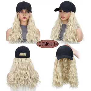 Damen synthetische lange gewellte Perücke Baseball Cap integrierte blonde Haarmütze 1Stk