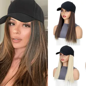 Synthetische Perücke Baseballkappe Lang Glattes Haar Perücke Mit Hut Verstellbare Haarverlängerungen Für Frauen Mode Tägliche Kleidung