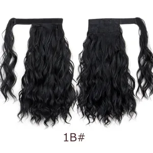 Synthetic Long Wavy Ponytail Hair Extension Magic Paste Wrap Around Curly Wig 1B