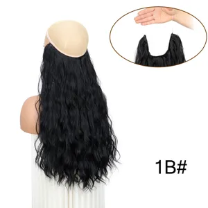 Extension capelli halo un pezzo ondulata lenza nera parrucca sintetica allingrosso