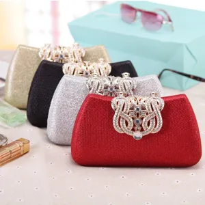 Elegant women evening clutch bag with sparkling rhinestones and crown metal clasp for party wedding