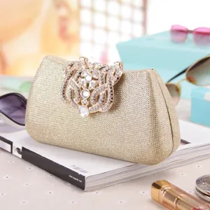 Gold sparkly rhinestone evening clutch bag elegant wedding party purse for women crystal handbag