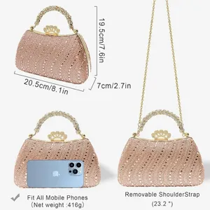 Rhinestone evening clutch bag for women, sparkling diamond handbag with removable shoulder strap.