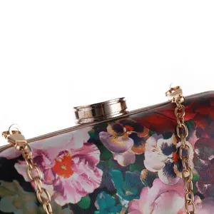 Floral Print Hard Shell Clutch Bag Elegant Evening Bag with Chain Strap Women Fashion