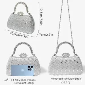 Sparkling rhinestone evening clutch bag with chain strap, perfect for weddings and parties.