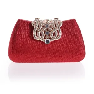 Red glitter evening clutch bag with exquisite rhinestone metal clasp for party use.