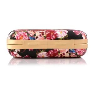 Mini PU leather floral print hard shell evening clutch party handbag for women elegant style