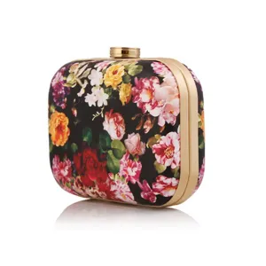 Floral print hard case clutch bag for women, elegant evening party PU leather handbag.