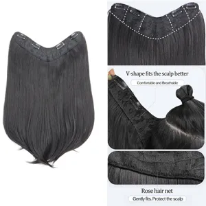 V-shape clip-in hair extension long curly seamless volume-boosting synthetic wig piece