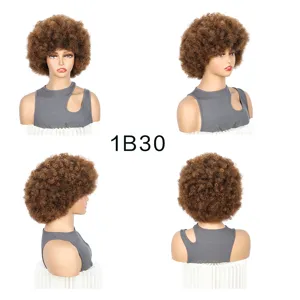 Short afro curly wig for women fluffy synthetic hair wig multi-angle detail view.