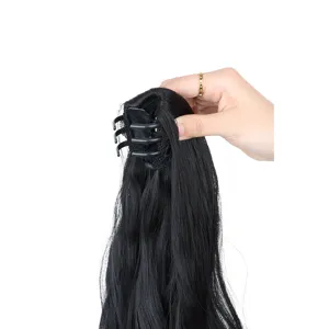 Damen schwarze Klaue Clip gewellte Pferdeschwanz Haarverlängerung lange lockige Perücke