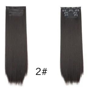 Synthetic straight hair extensions clip in pieces dark brown hair extensions for women