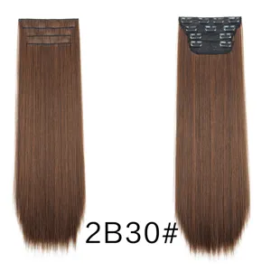 Long straight brown hair extensions clip in synthetic hair pieces for women daily use.