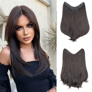 Wigs Women Long Slightly Wavy One Piece U Part Clip In Hair Extensions High Temperature Synthetic Fiber Hair Piece