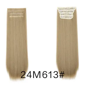 Detailed view of 24-inch 613 blonde synthetic hair clip-in extensions, 4-piece set structure.