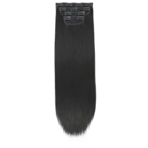 Straight clip-in hair extensions synthetic black hair pieces for women daily styling.
