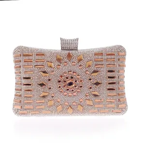 Elegant rhinestone evening clutch bag sparkling crystal geometric pattern women party purse