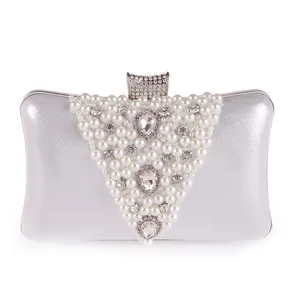 Sac de soirée argenté en perles et strass, pochette élégante pour femme robe et fête.
