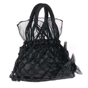 Black handmade woven mesh handbag chic vintage evening bag bridal bridesmaid bag