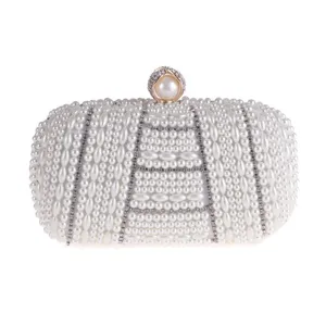 Women's Evening Bag Handmade Beaded Pearl Rhinestone Clutch Luxurious Wedding Party Handbag Polyester Evening Purse