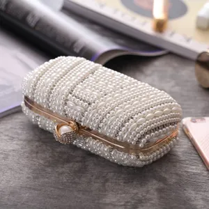 Handmade pearl rhinestone evening clutch bag with exquisite clasp for women wedding party.